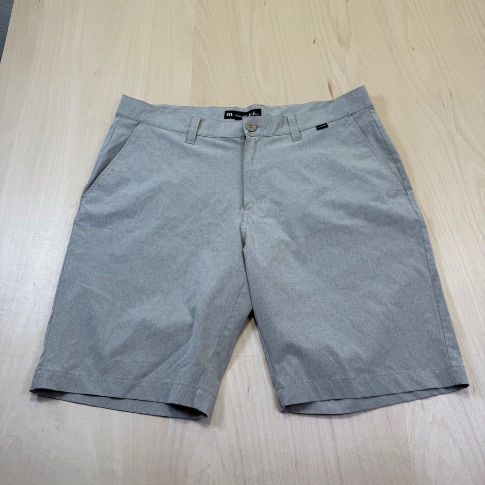 Travis Mathew Mens Sz 35 Golf Shorts Light Gray Performance Stretch Flat‎ Front